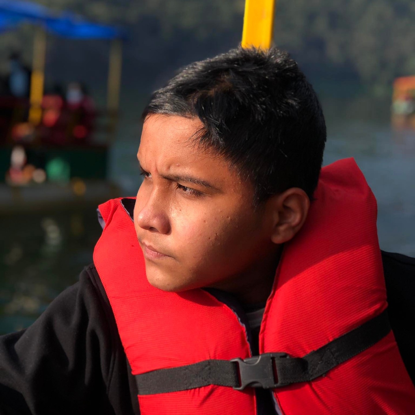 photo of a person staring on right